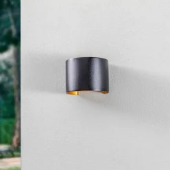 Lindby LED buitenwandlamp Nivar, rond, zwart/goud, IP54