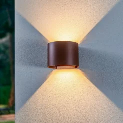Lindby LED buitenwandlamp Nivar, rond, roest, metaal, IP54