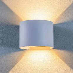 Lindby LED buitenwandlamp Nivar, rond, wit, metaal, IP54