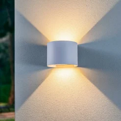Lindby LED buitenwandlamp Nivar, rond, wit, metaal, IP54