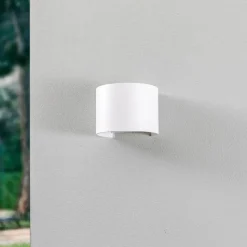 Lindby LED buitenwandlamp Nivar, rond, wit, metaal, IP54