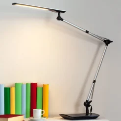 Lindby LED bureaulamp Felipe, zwart, klemvoet