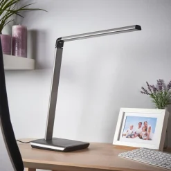 Lindby LED bureaulamp Kuno, grijs, USB, touchdimmer