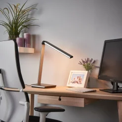 Lindby LED bureaulamp Kuno, grijs, USB, touchdimmer