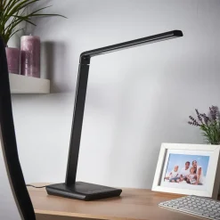 Lindby LED bureaulamp Kuno, zwart, USB, touchdimmer