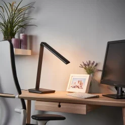 Lindby LED bureaulamp Kuno, zwart, USB, touchdimmer