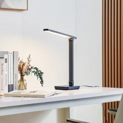 Lindby LED bureaulamp Rylas, zwart, USB, CCT