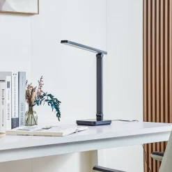 Lindby LED bureaulamp Rylas, zwart, USB, CCT