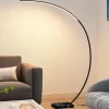 Lindby LED gebogen vloerlamp Kendra, zwart, aluminium, hoogte 180cm