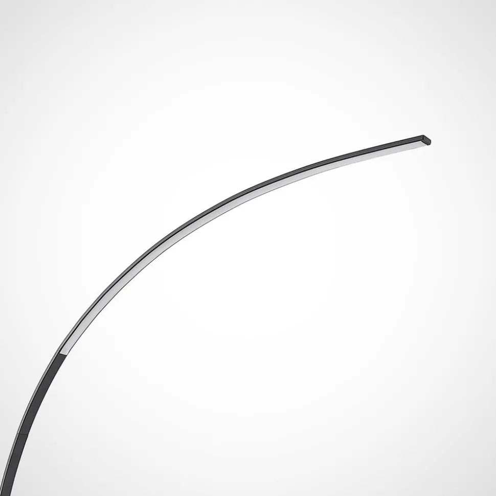 Lindby LED gebogen vloerlamp Kendra, zwart, aluminium, hoogte 180cm
