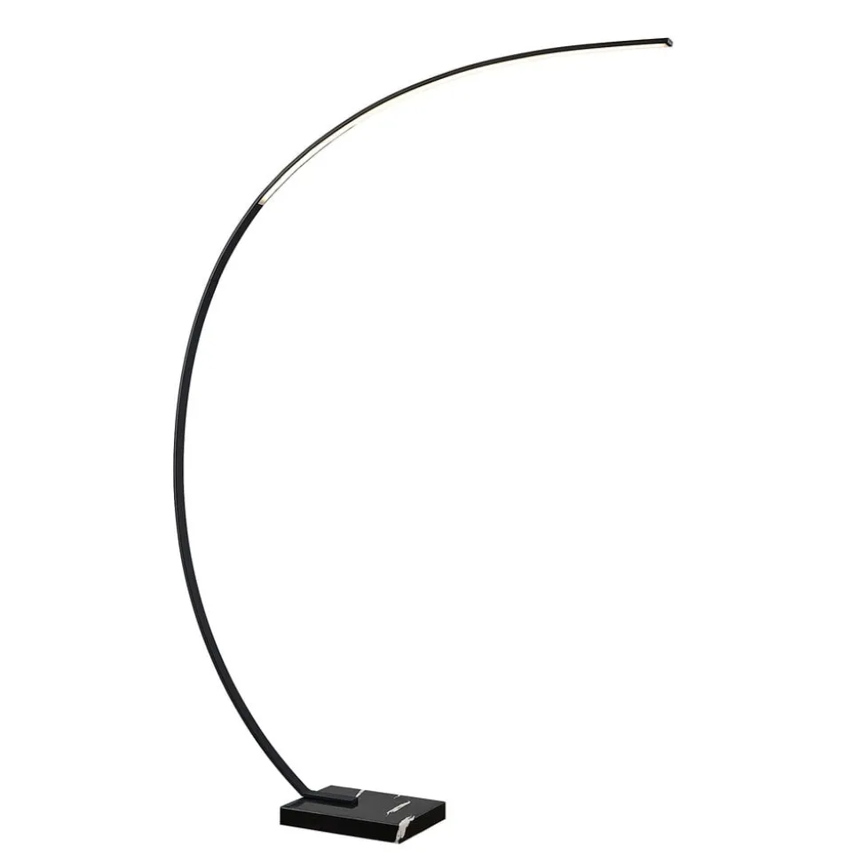 Lindby LED gebogen vloerlamp Kendra, zwart, aluminium, hoogte 180cm