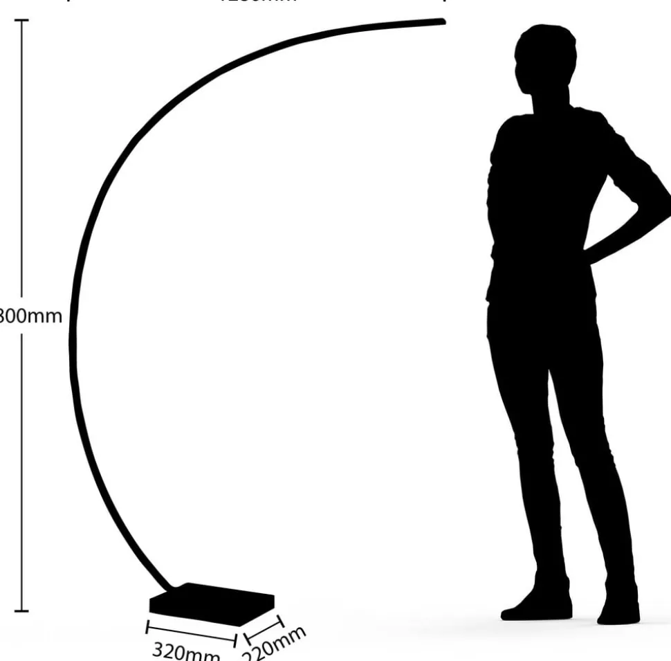 Lindby LED gebogen vloerlamp Kendra, zwart, aluminium, hoogte 180cm
