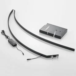 Lindby LED gebogen vloerlamp Kendra, zwart, aluminium, hoogte 180cm