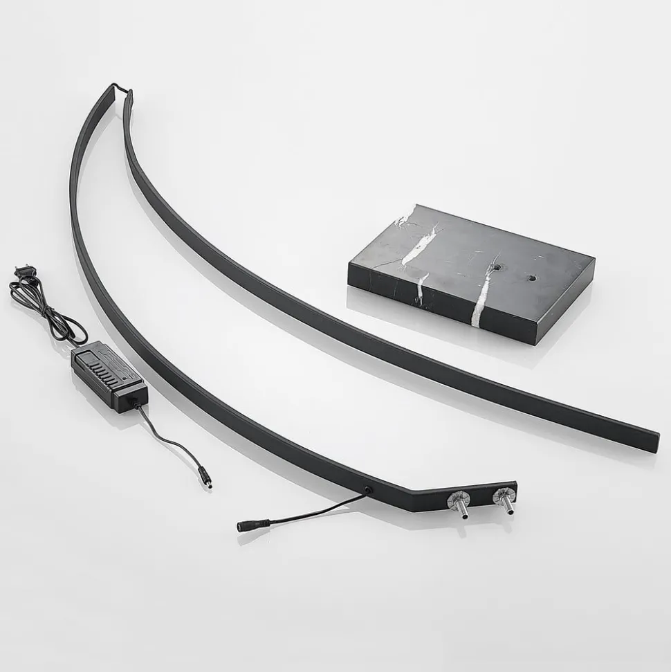 Lindby LED gebogen vloerlamp Kendra, zwart, aluminium, hoogte 180cm