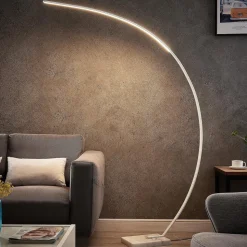 Lindby LED gebogen vloerlamp Kendra, wit, aluminium, hoogte 180cm