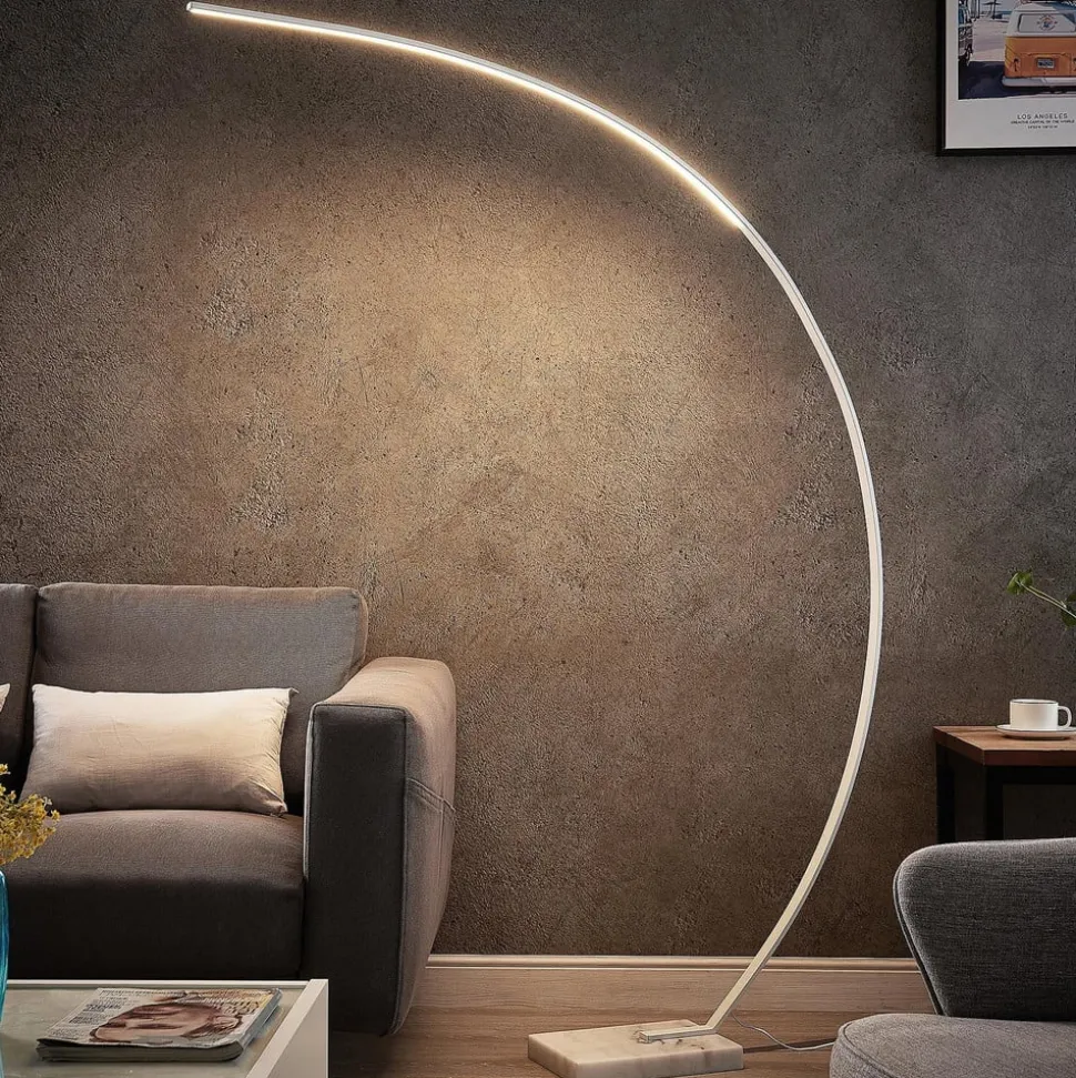 Lindby LED gebogen vloerlamp Kendra, wit, aluminium, hoogte 180cm