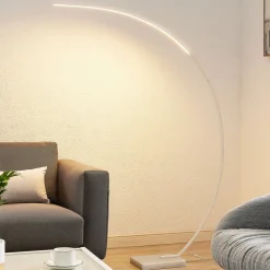 Lindby LED gebogen vloerlamp Kendra, wit, aluminium, hoogte 180cm