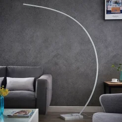 Lindby LED gebogen vloerlamp Kendra, wit, aluminium, hoogte 180cm
