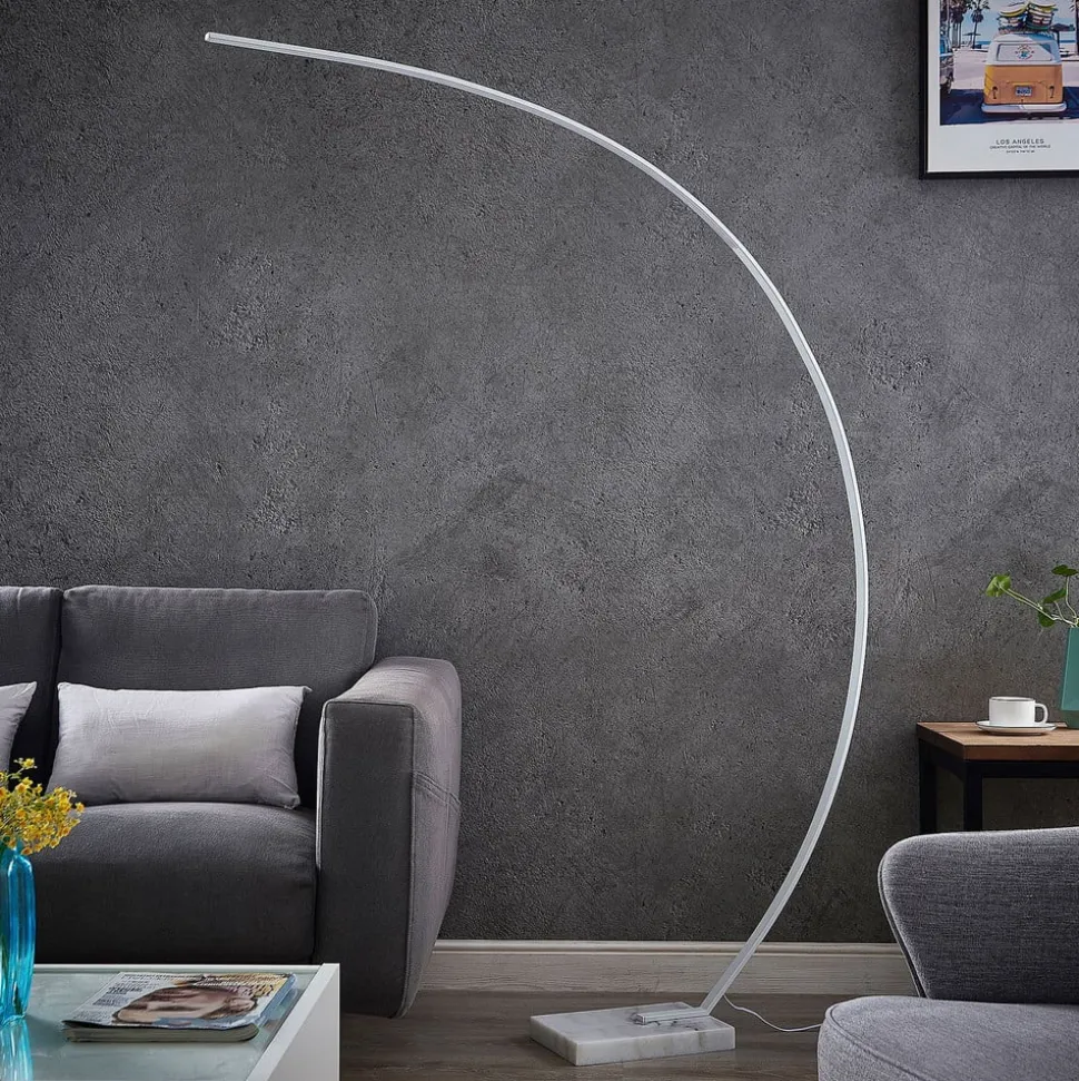 Lindby LED gebogen vloerlamp Kendra, wit, aluminium, hoogte 180cm
