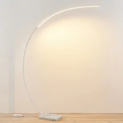 Lindby LED gebogen vloerlamp Kendra, wit, aluminium, hoogte 180cm