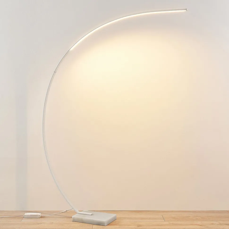 Lindby LED gebogen vloerlamp Kendra, wit, aluminium, hoogte 180cm