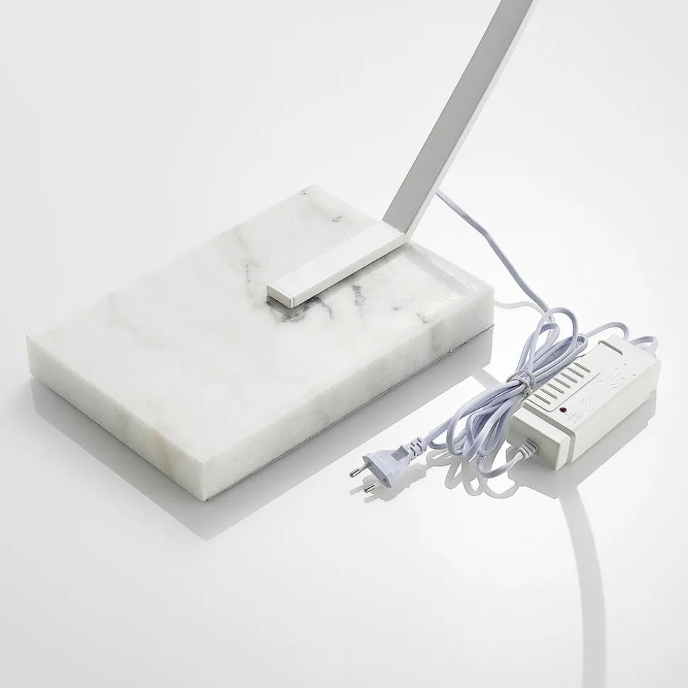 Lindby LED gebogen vloerlamp Kendra, wit, aluminium, hoogte 180cm