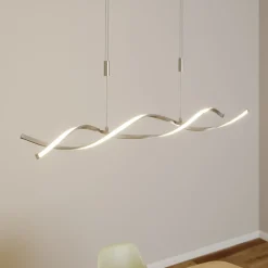 Lindby LED hanglamp Auron, nikkelkleurig, metaal, dimbaar
