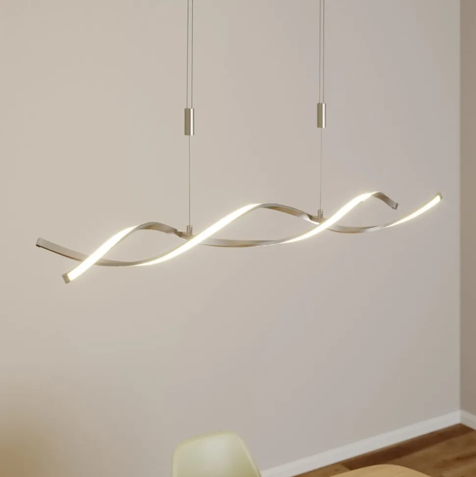 Lindby LED hanglamp Auron, nikkelkleurig, metaal, dimbaar
