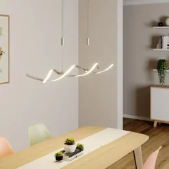 Lindby LED hanglamp Auron, nikkelkleurig, metaal, dimbaar