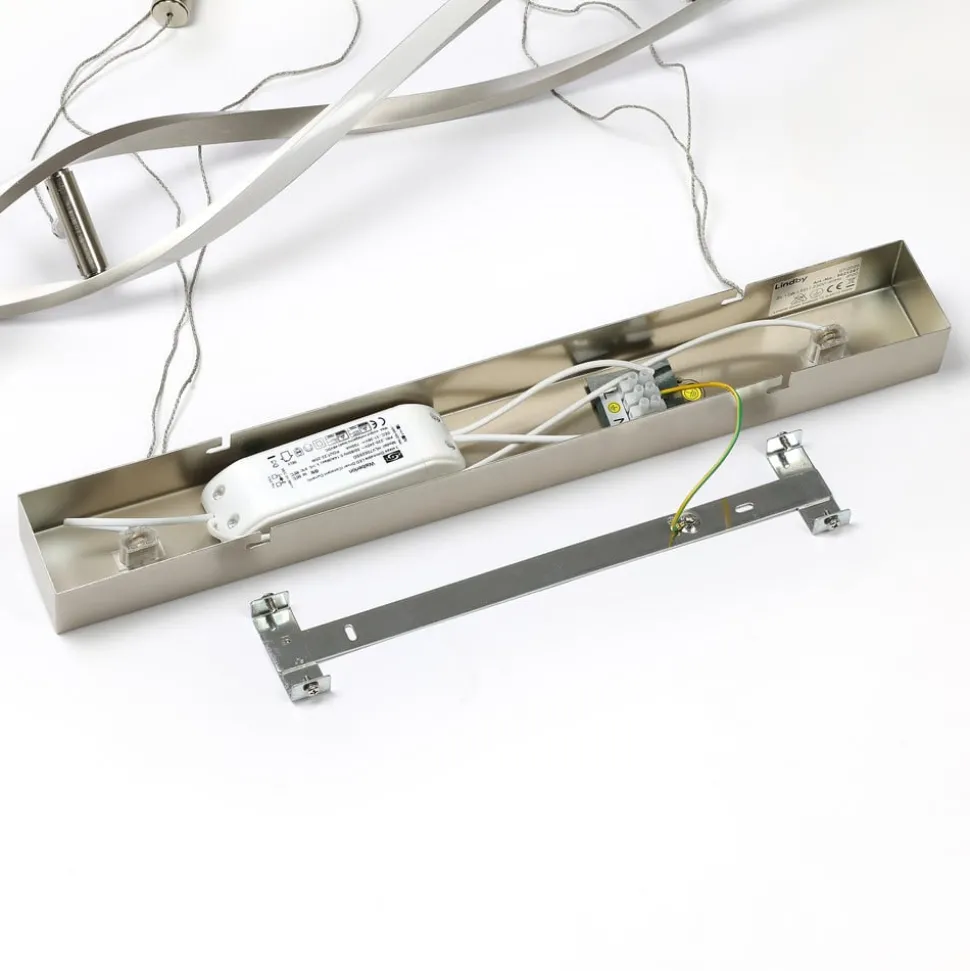 Lindby LED hanglamp Auron, nikkelkleurig, metaal, dimbaar