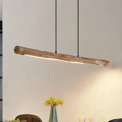 Lindby LED hanglamp Nekala, zwart, hout, lengte 120cm