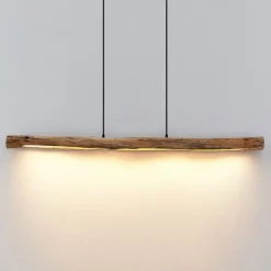 Lindby LED hanglamp Nekala, zwart, hout, lengte 120cm