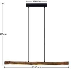 Lindby LED hanglamp Nekala, zwart, hout, lengte 120cm