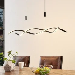 Lindby LED hanglamp Welina, zwart, ijzer, verstelbaar