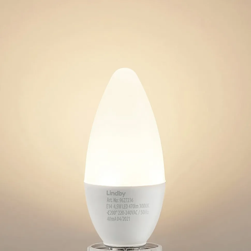 Lindby LED kaarslamp, E14, C35, 4,5 W, opaal, 3.000 K