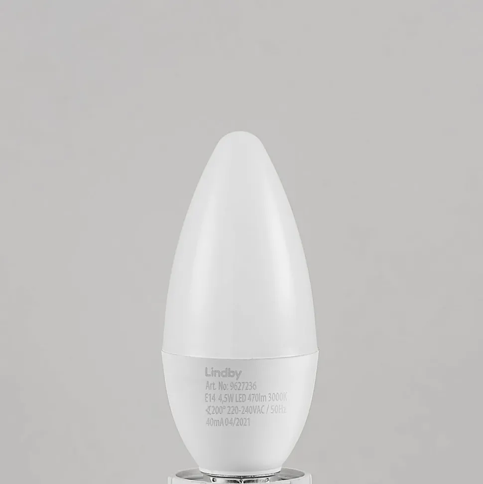 Lindby LED kaarslamp, E14, C35, 4,5 W, opaal, 3.000 K