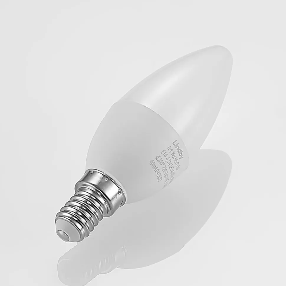 Lindby LED kaarslamp, E14, C35, 4,5 W, opaal, 3.000 K
