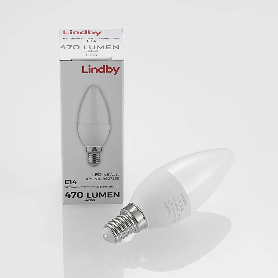 Lindby LED kaarslamp, E14, C35, 4,5 W, opaal, 3.000 K