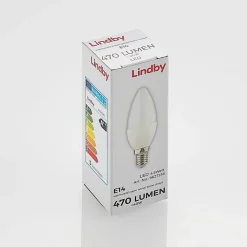 Lindby LED kaarslamp, E14, C35, 4,5 W, opaal, 3.000 K