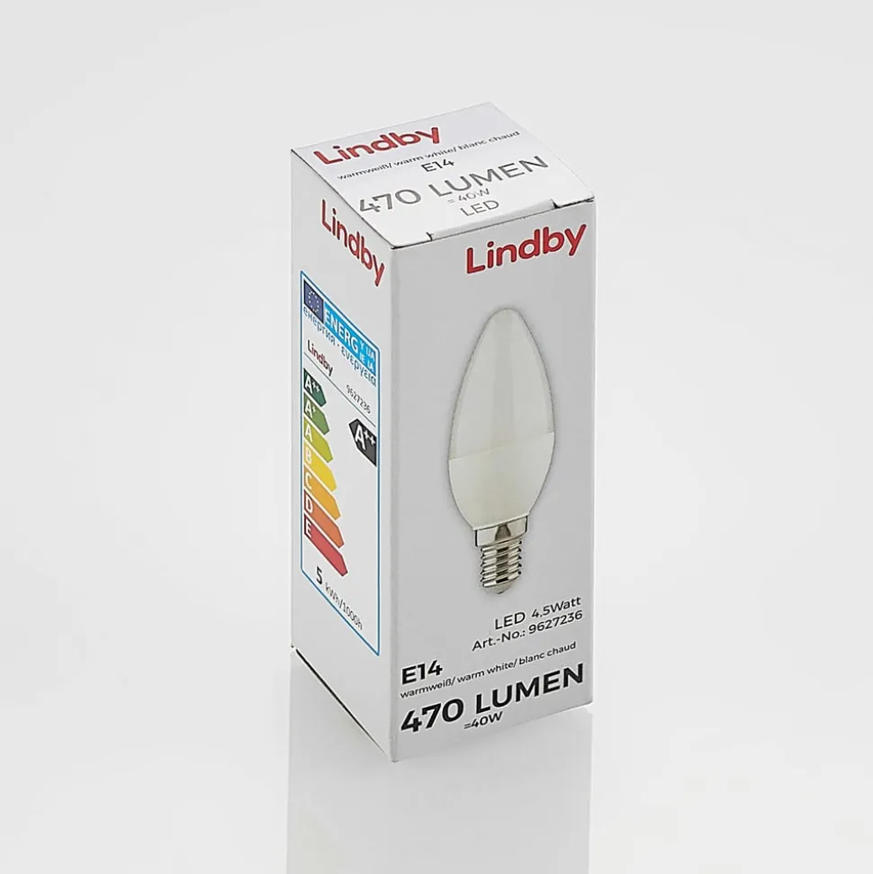 Lindby LED kaarslamp, E14, C35, 4,5 W, opaal, 3.000 K