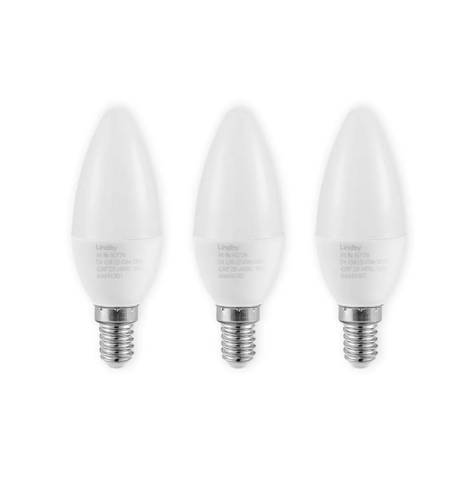 Lindby LED kaarslamp, E14, C35, 4,5W, opaal, 3000K, set van 3