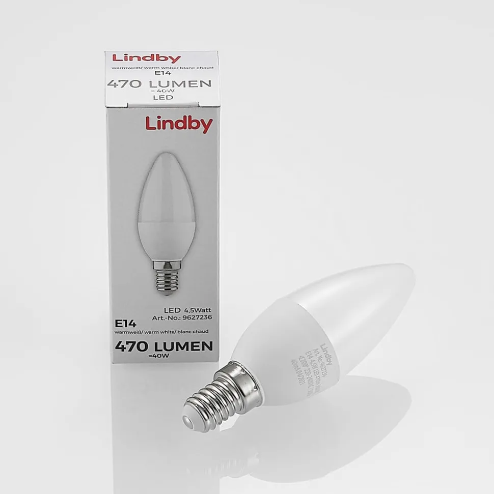 Lindby LED kaarslamp, E14, C35, 4,5W, opaal, 3000K, set van 3