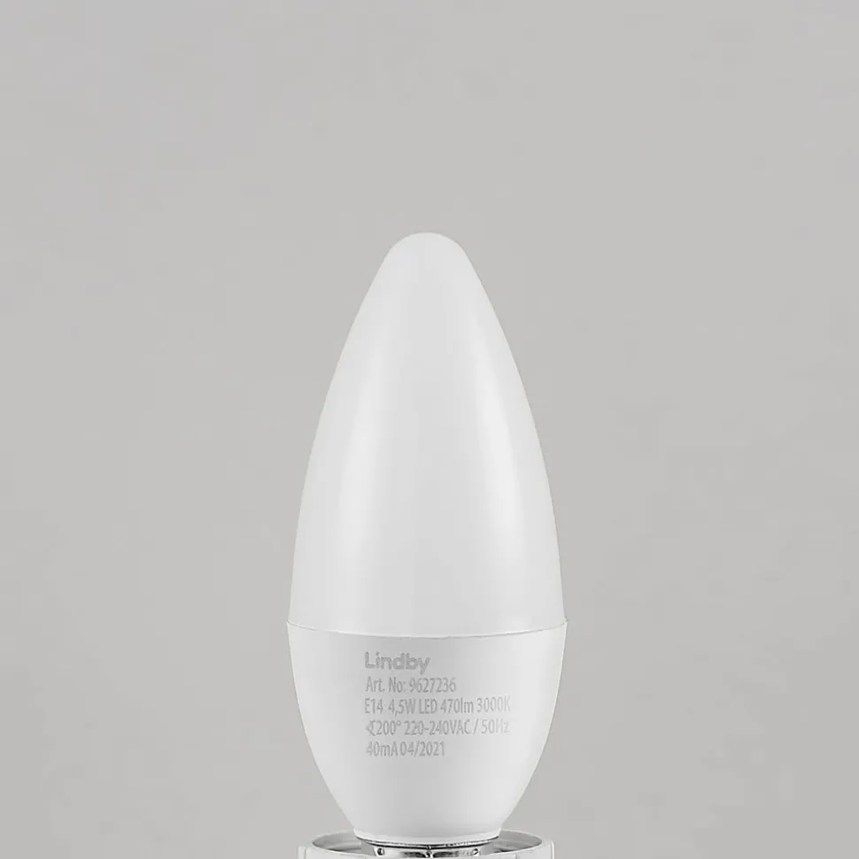 Lindby LED kaarslamp, E14, C35, 4,5W, opaal, 3000K, set van 2