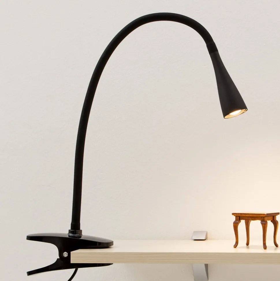Lindby LED klemlamp Baris, hoogte 44 cm, zwart, 3000K