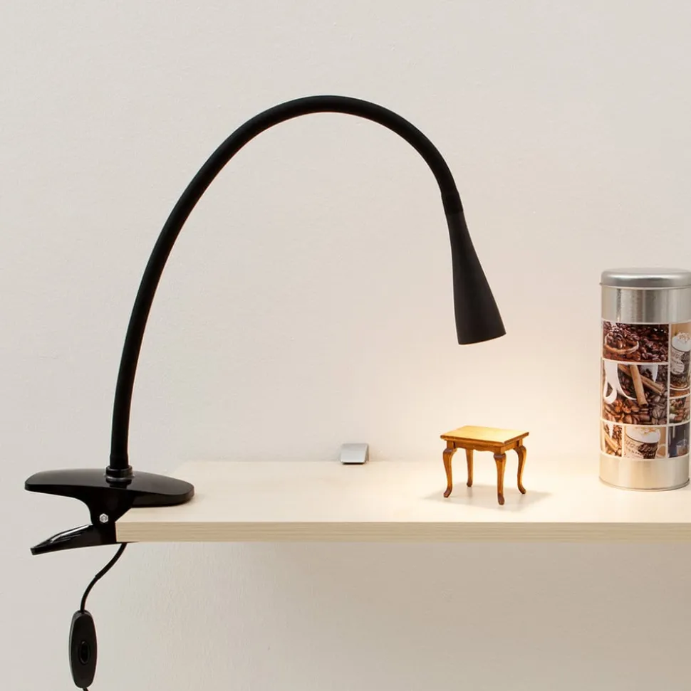 Lindby LED klemlamp Baris, hoogte 44 cm, zwart, 3000K