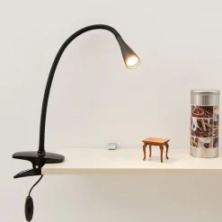 Lindby LED klemlamp Baris, hoogte 44 cm, zwart, 3000K