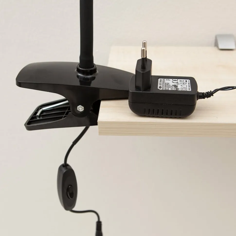 Lindby LED klemlamp Baris, hoogte 44 cm, zwart, 3000K