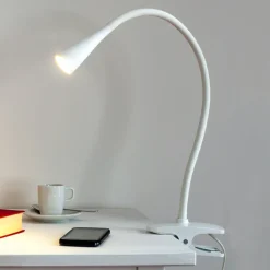 Lindby LED klemlamp Baris, wit, hoogte 44 cm, 3000K