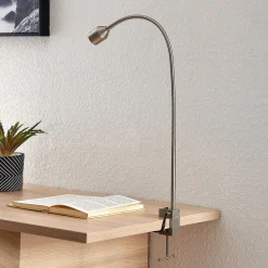 Lindby LED klemlamp Hanilo, hoogte 80 cm, nikkel, metaal