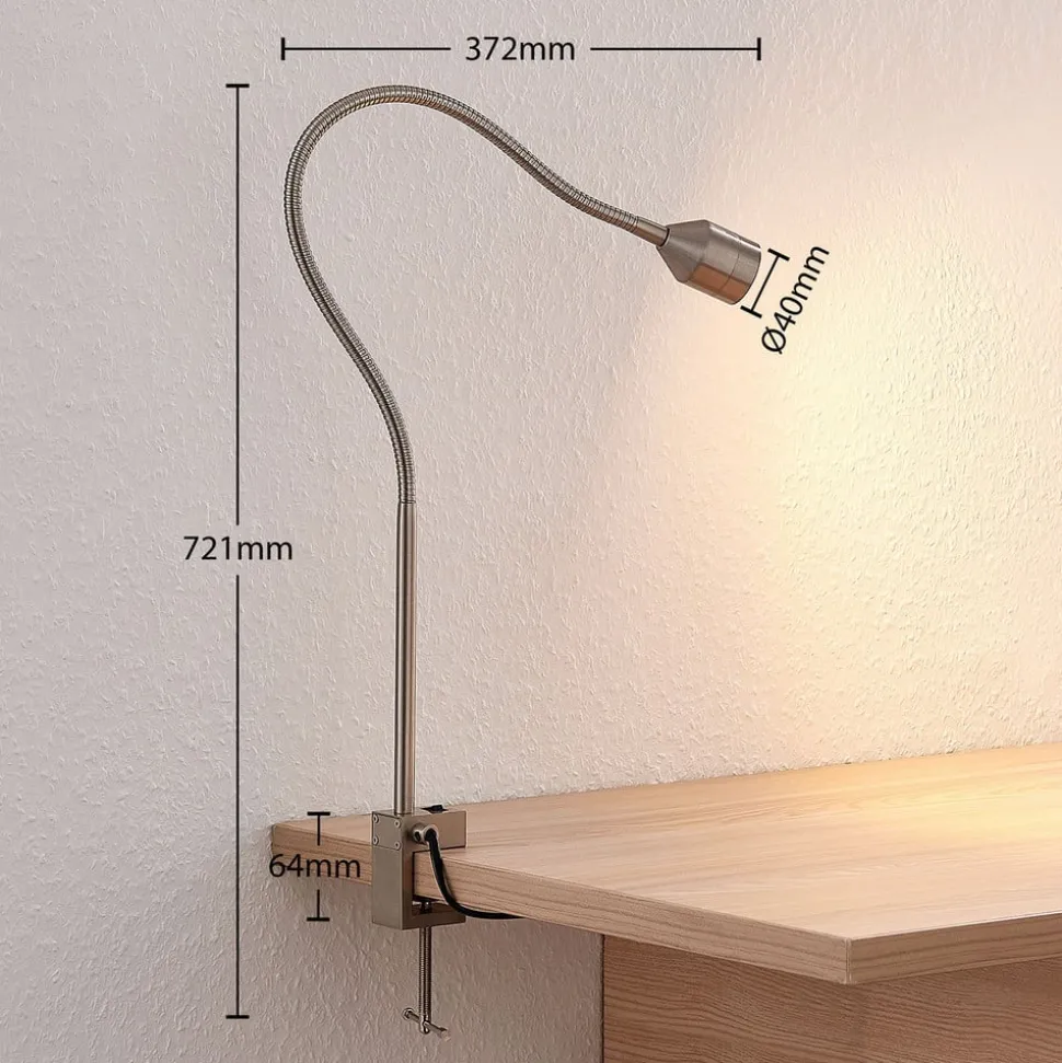 Lindby LED klemlamp Hanilo, hoogte 80 cm, nikkel, metaal